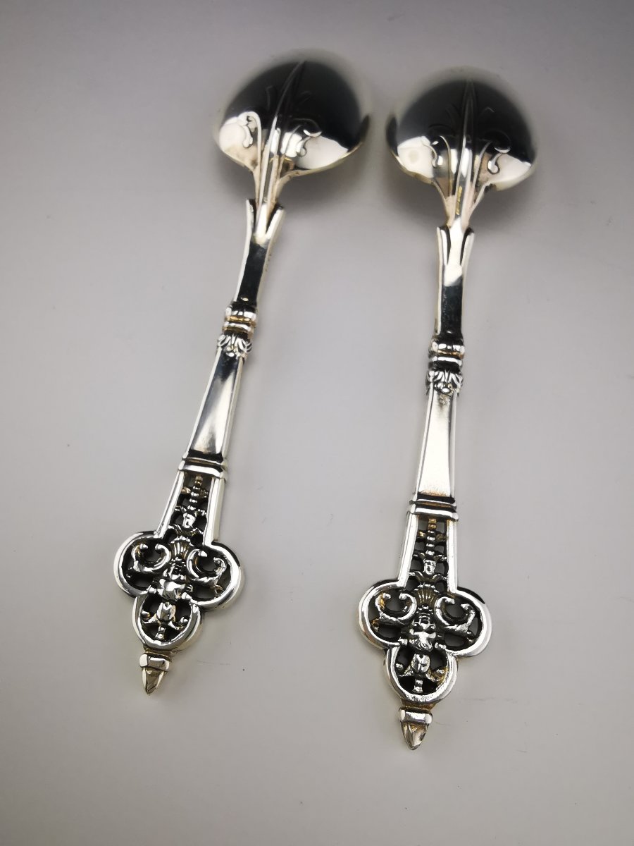 Christofle & Cardeilhac "Renaissance" - Paire De Cuillères À Thé- argent 925-photo-3