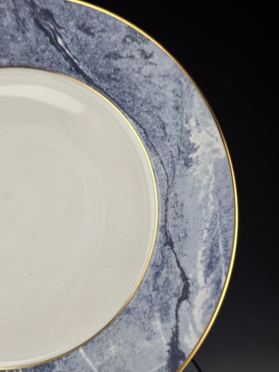 Haviland - Limoges - "Marbre Bleu" - 12 Assiettes de table ∅ 24,5 cm-photo-3