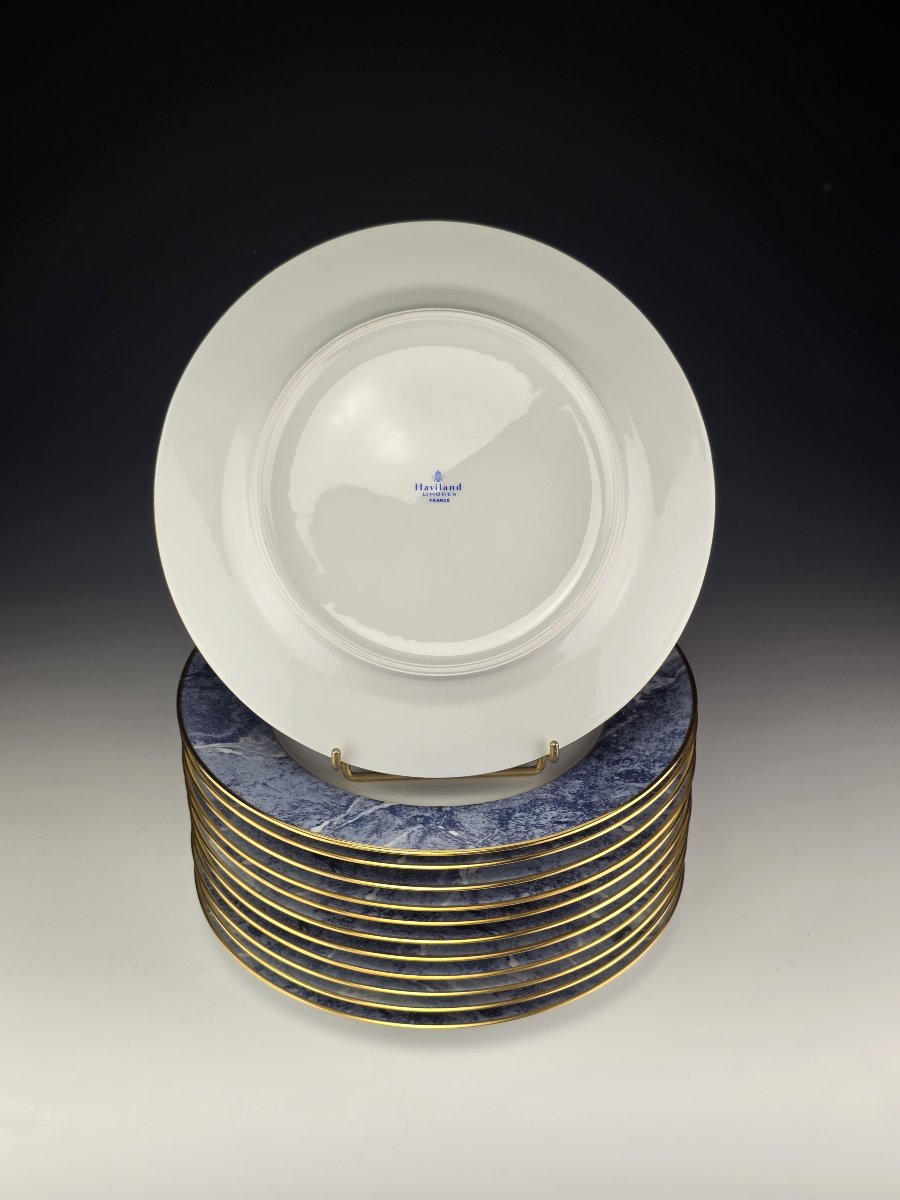 Haviland - Limoges - "Marbre Bleu" - 12 Assiettes de table ∅ 24,5 cm-photo-4