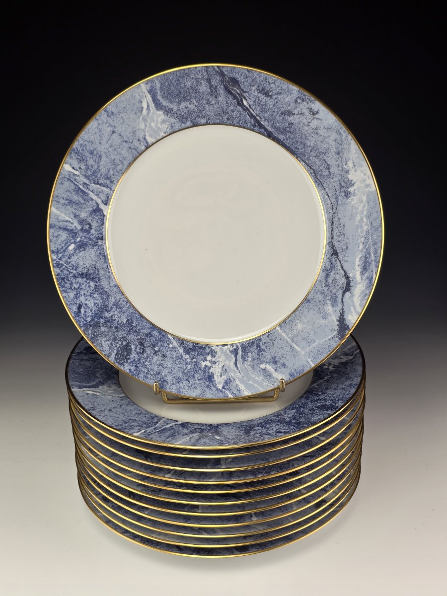 Haviland - Limoges - "Marbre Bleu" - 12 Assiettes de table ∅ 24,5 cm