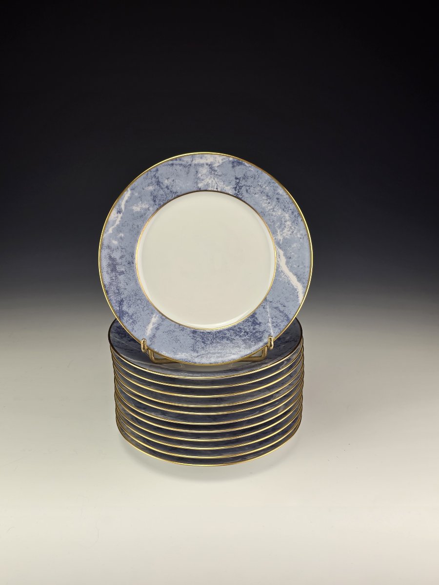 Haviland - Limoges - "marbre Bleu" - 12 Bread Plates ∅ 16 Cm