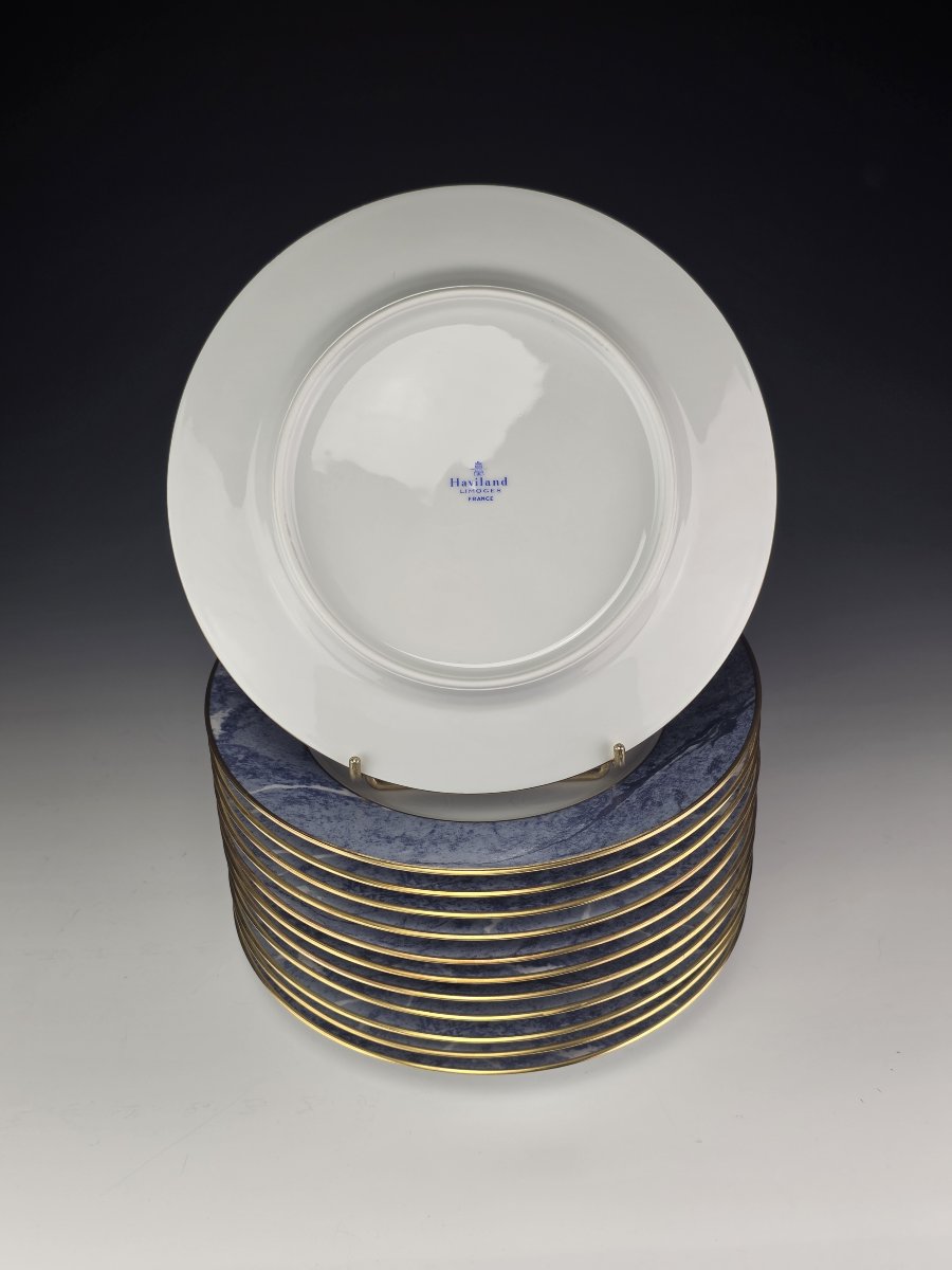 Haviland - Limoges - "marbre Bleu" - 12 Dessert Plates ∅ 21.5 Cm-photo-1