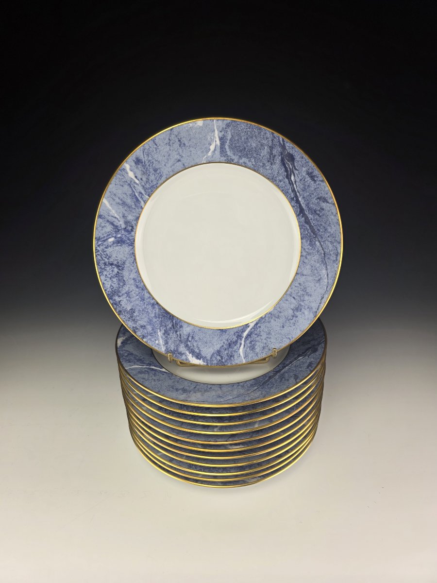 Haviland - Limoges - "marbre Bleu" - 12 Dessert Plates ∅ 21.5 Cm