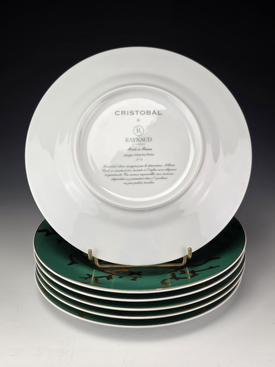 RAYNAUD "Cristobal" Emeraude - 6 assiettes à dessert N°1 Alberto Pinto -22,5 cm-photo-1