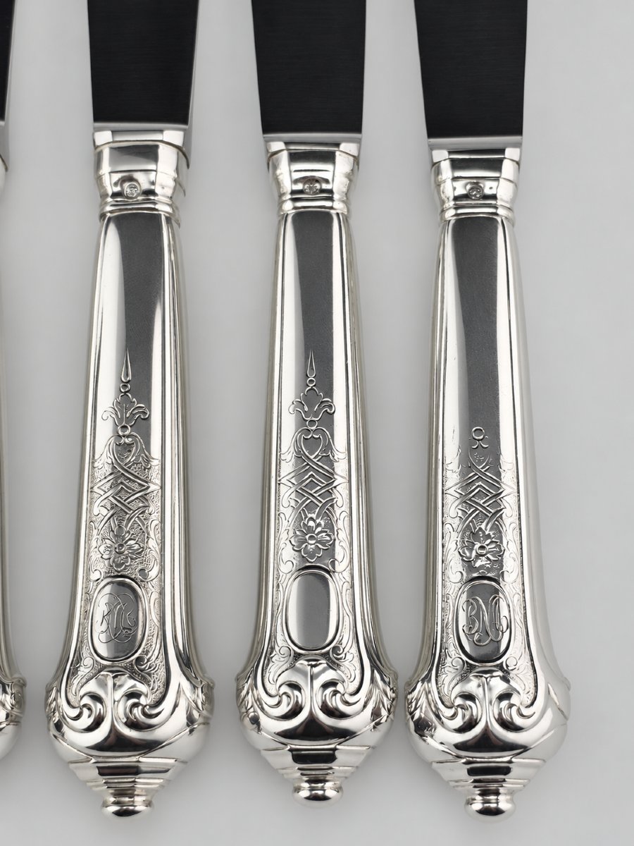 PUIFORCAT "Élysée" - Couteau de Table - Argent 950‰ - 26 cm - 132 g-photo-6