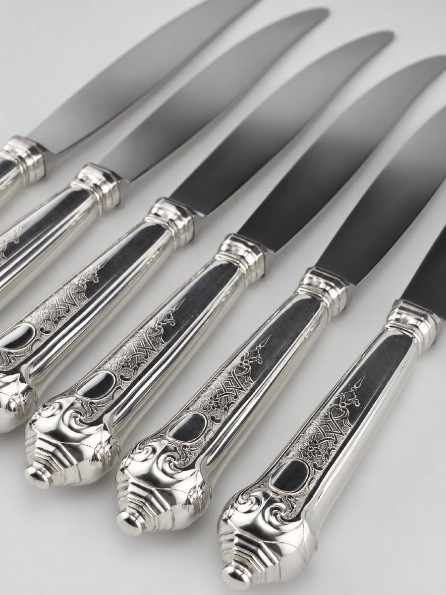 PUIFORCAT "Élysée" - Couteau de Table - Argent 950‰ - 26 cm - 132 g