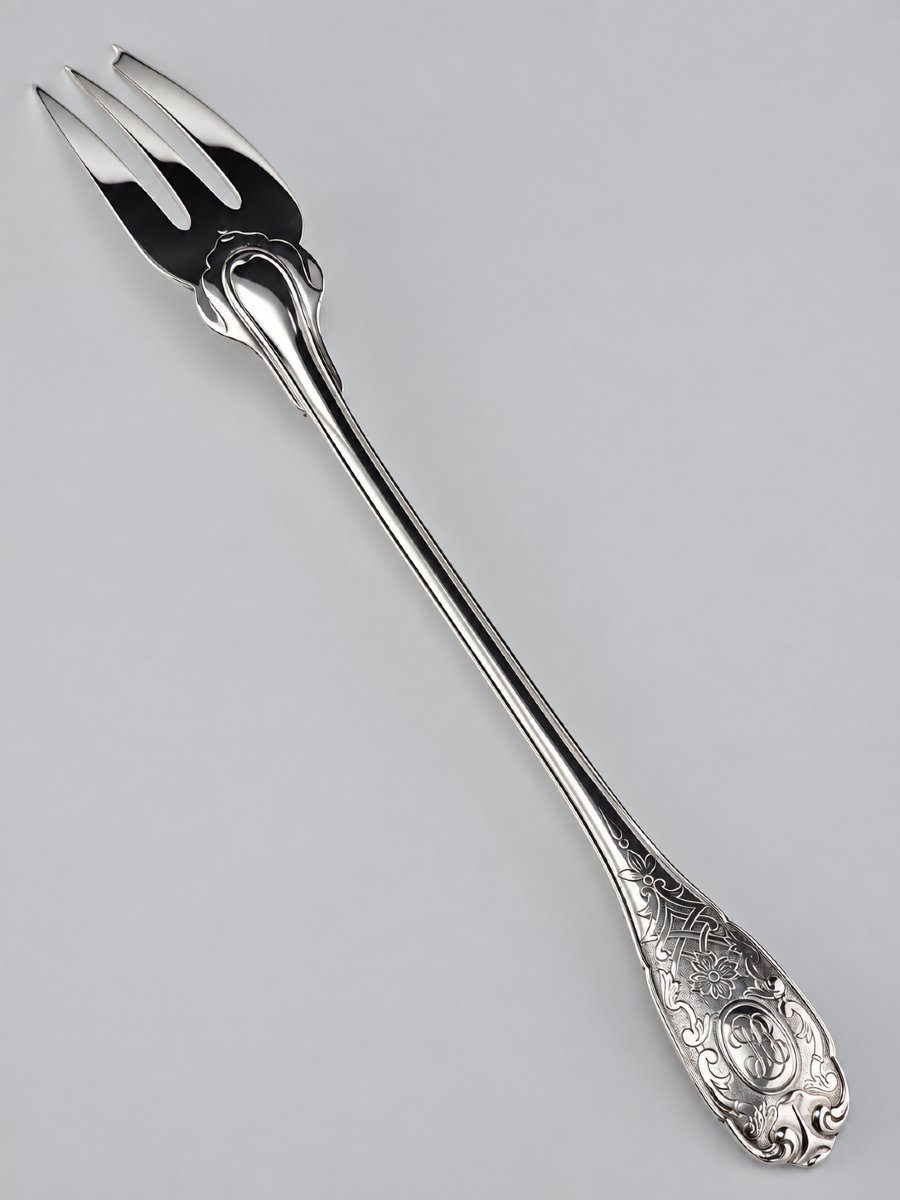 Puiforcat "élysée" - Serving Fork - Solid Silver - 950‰ - 26.5 Cm - 123 G-photo-2