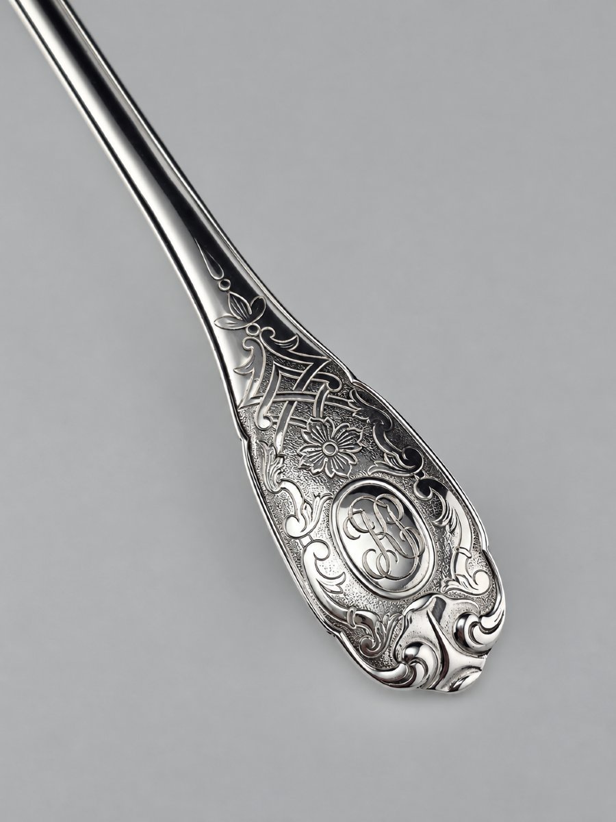 Puiforcat "élysée" - Serving Fork - Solid Silver - 950‰ - 26.5 Cm - 123 G-photo-3