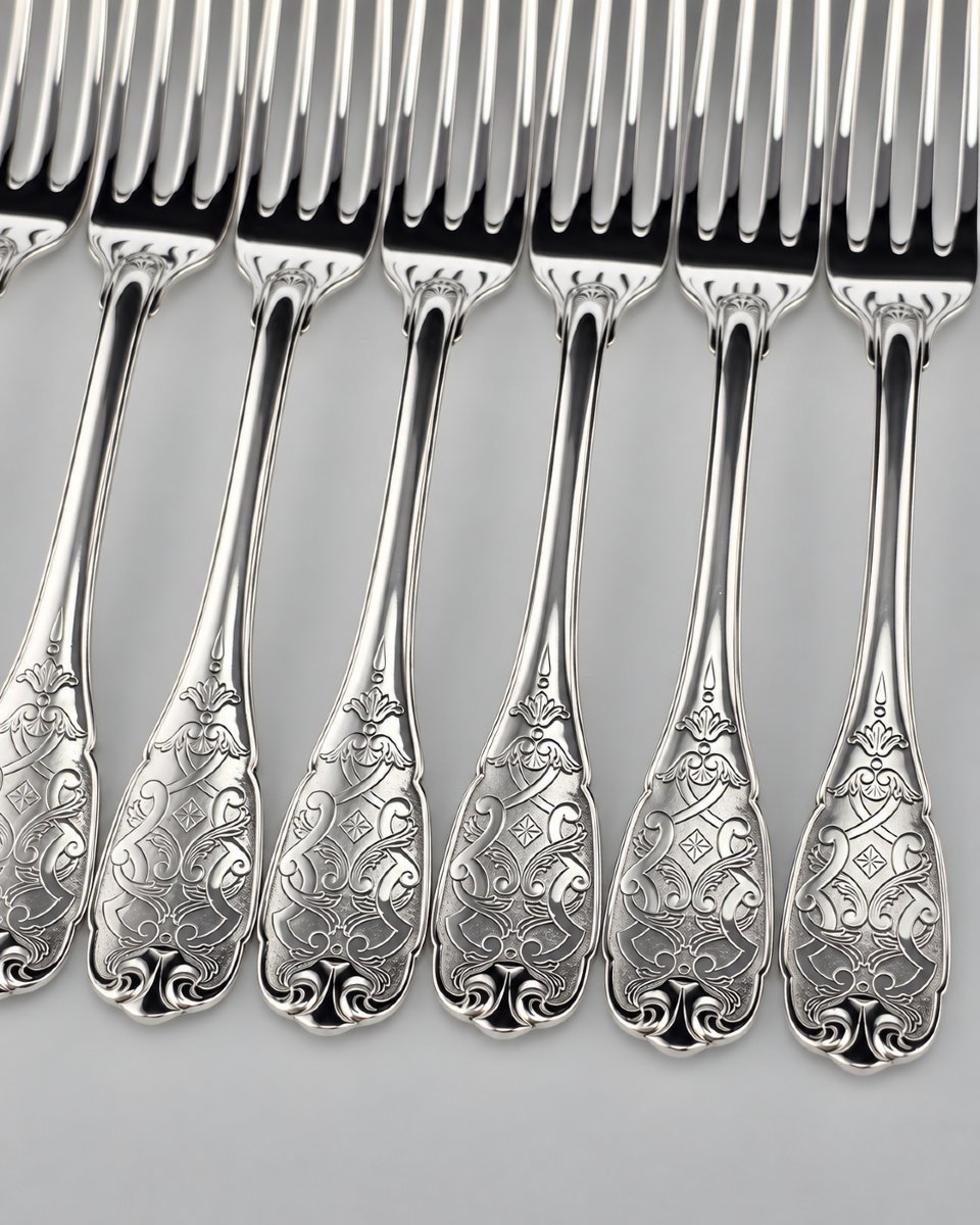 PUIFORCAT "Élysée" - Fourchette de Table - Argent Massif - 950‰ - 21 cm - 90 g-photo-2