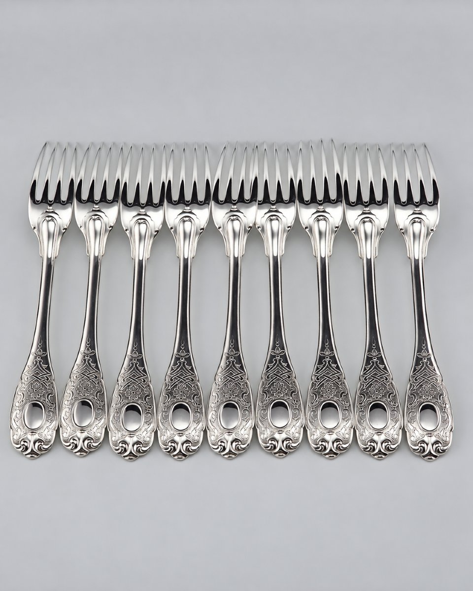 PUIFORCAT "Élysée" - Fourchette de Table - Argent Massif - 950‰ - 21 cm - 90 g-photo-3