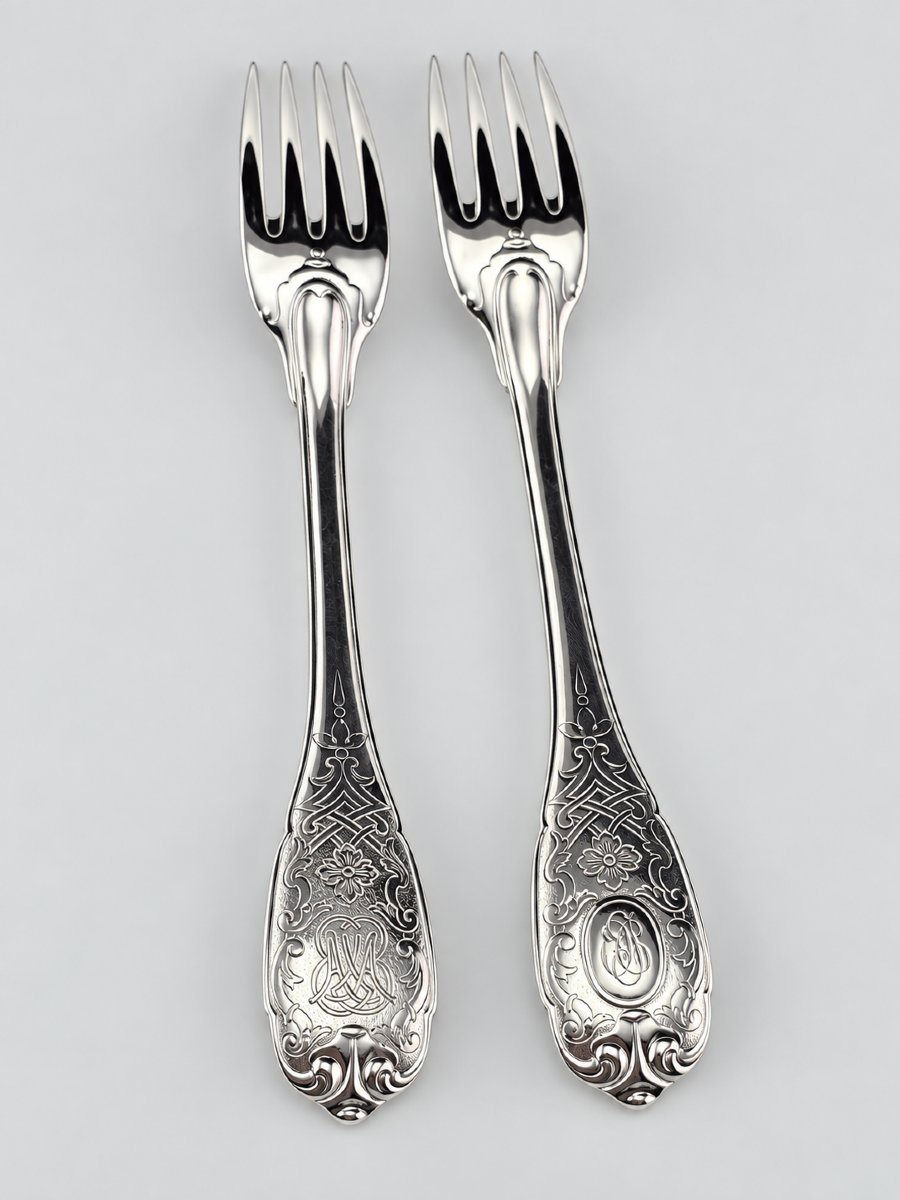 PUIFORCAT "Élysée" - Fourchette de Table - Argent Massif - 950‰ - 21 cm - 90 g-photo-1