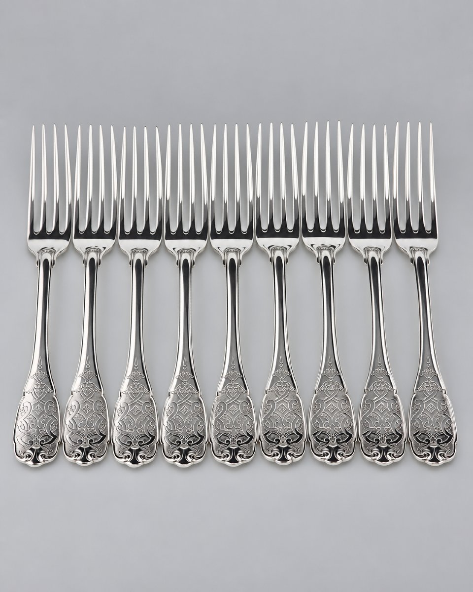 PUIFORCAT "Élysée" - Fourchette de Table - Argent Massif - 950‰ - 21 cm - 90 g