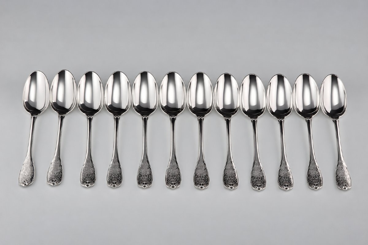 Puiforcat "élysée" - Dessert Spoon / Dessert Server - Solid Silver - 950‰ - 17 Cm - 60 G