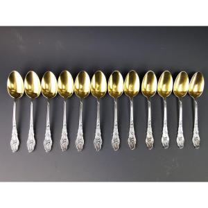 Ravinet d'Enfert - Set Of 12 Art Nouveau Iris Decor Spoons Silver Minerve