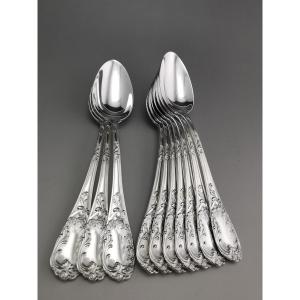 Puiforcat - "louis XV" - 10 Dessert/entremet Spoons - Sterling Silver Minerve