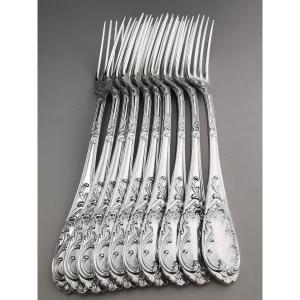 Puiforcat - "louis XV" - 10 Dessert Forks - Sterling Silver Minerve