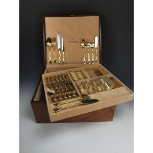 Odiot "trianon" - Vermeil Cutlery Set For 12 People - Sterling Silver  - By Tetard