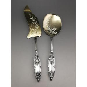 Puiforcat "acanthe" - 2 Serving Cutlery - Silver Minerva Vermeil