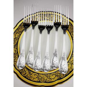 Odiot - "Louveciennes" - 6 Fourchettes de Table (NEUF) - Argent Minerve