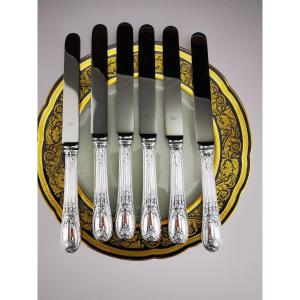 Odiot - "Louveciennes" - 6 Couteaux de Table (NEUF) - Argent Minerve