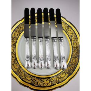 Odiot - "Louveciennes" - 6 Couteaux à Dessert (NEUF) - Argent Minerve