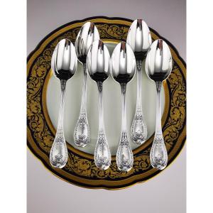 Odiot - "Louveciennes" - 6 Cuillères à dessert (NEUF) - Argent Minerve