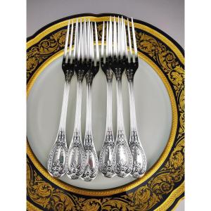 Odiot - "Louveciennes" - 6 Fourchettes à dessert (NEUF) - Argent Minerve