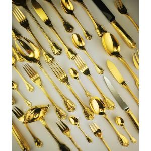 Christofle & Cardeilhac "port Royal" - Silver Minerva Vermeil - Cutlery Set For 12 People (138 Pieces)