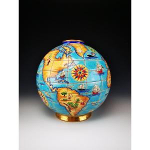 Longwy - Colonial Globe Vase "world Map" - Mp Chevalier - ø 25 Cm - Limited Edition - Perfect Condition