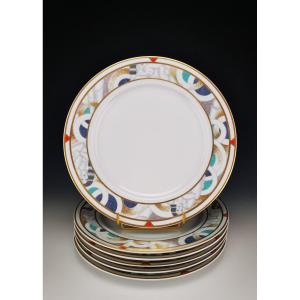 BERNARDAUD LIMOGES – Suite de 6 assiettes plates modèle “PARIS” - Ø 26,5 cm (24 dispo)
