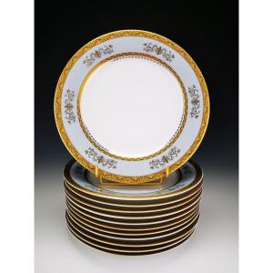 Philippe DESHOULIERES - "ORSAY gris ciel" -12 Assiettes à dessert Ø 22 cm