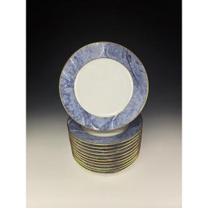 Haviland - Limoges - "marbre Bleu" - 12 Dessert Plates ∅ 21.5 Cm