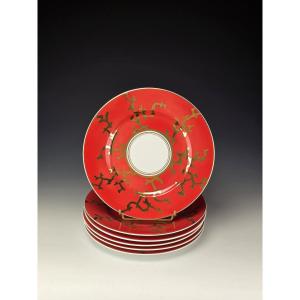 RAYNAUD "Cristobal" Rouge - 6 assiettes à dessert N°1 Alberto Pinto - 22,5 cm