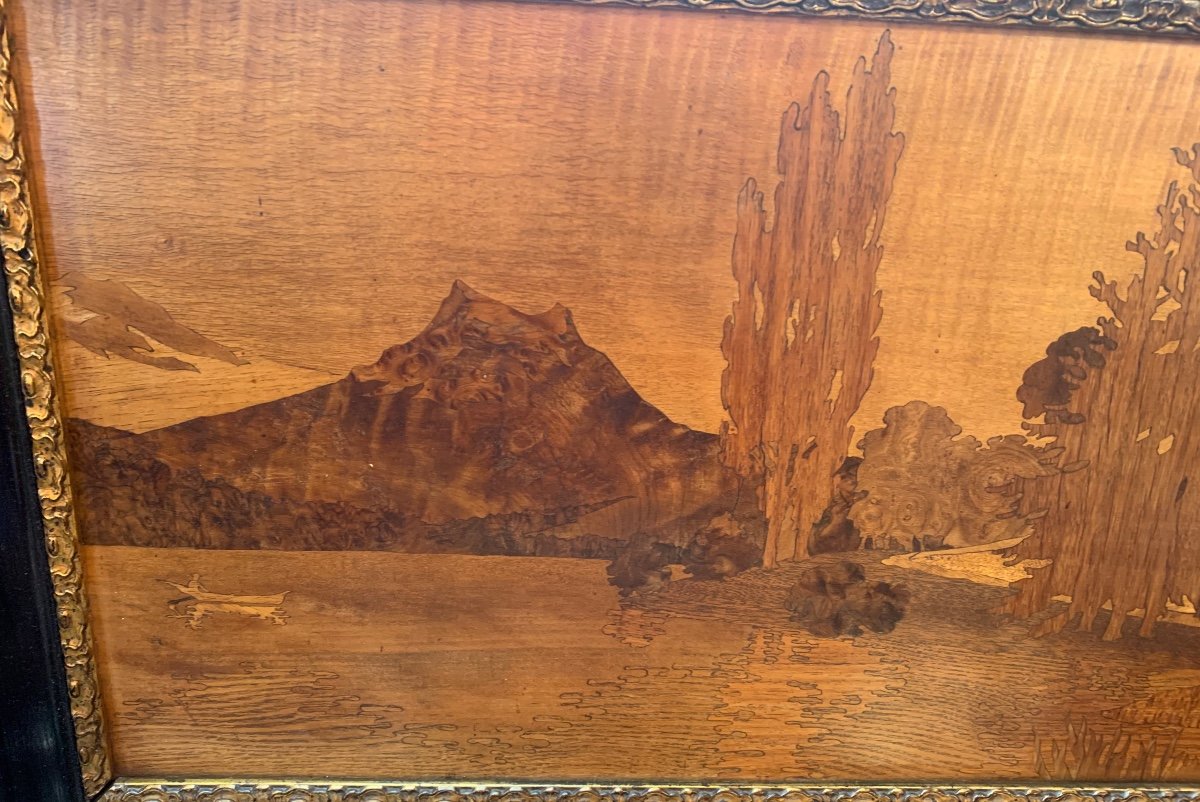 Grand Paysage En Marqueterie , Le Lac Du Bourget ? -photo-4