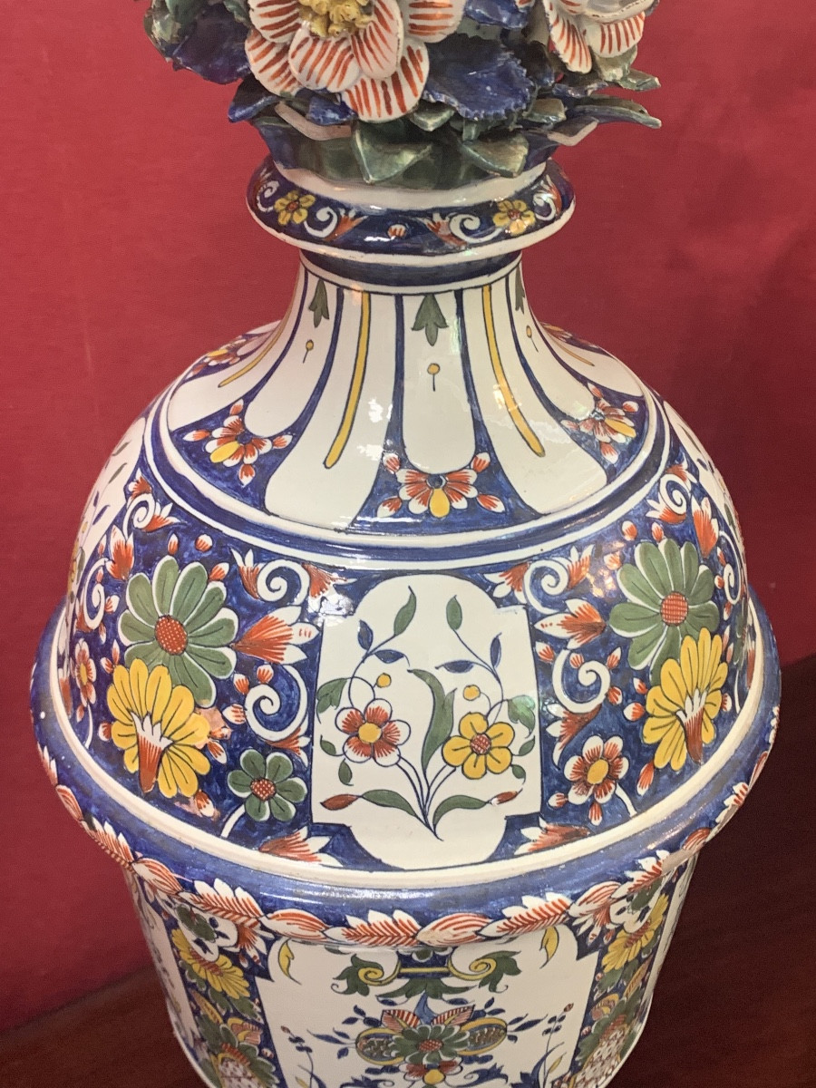 Pair Of Large Flower Pots With Polychrome Decor -photo-4