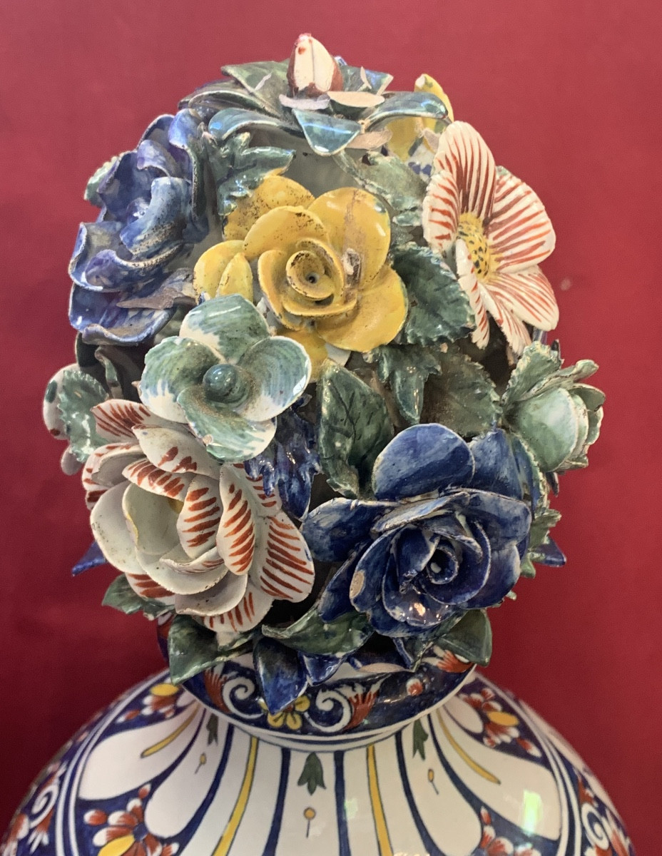 Pair Of Large Flower Pots With Polychrome Decor -photo-3