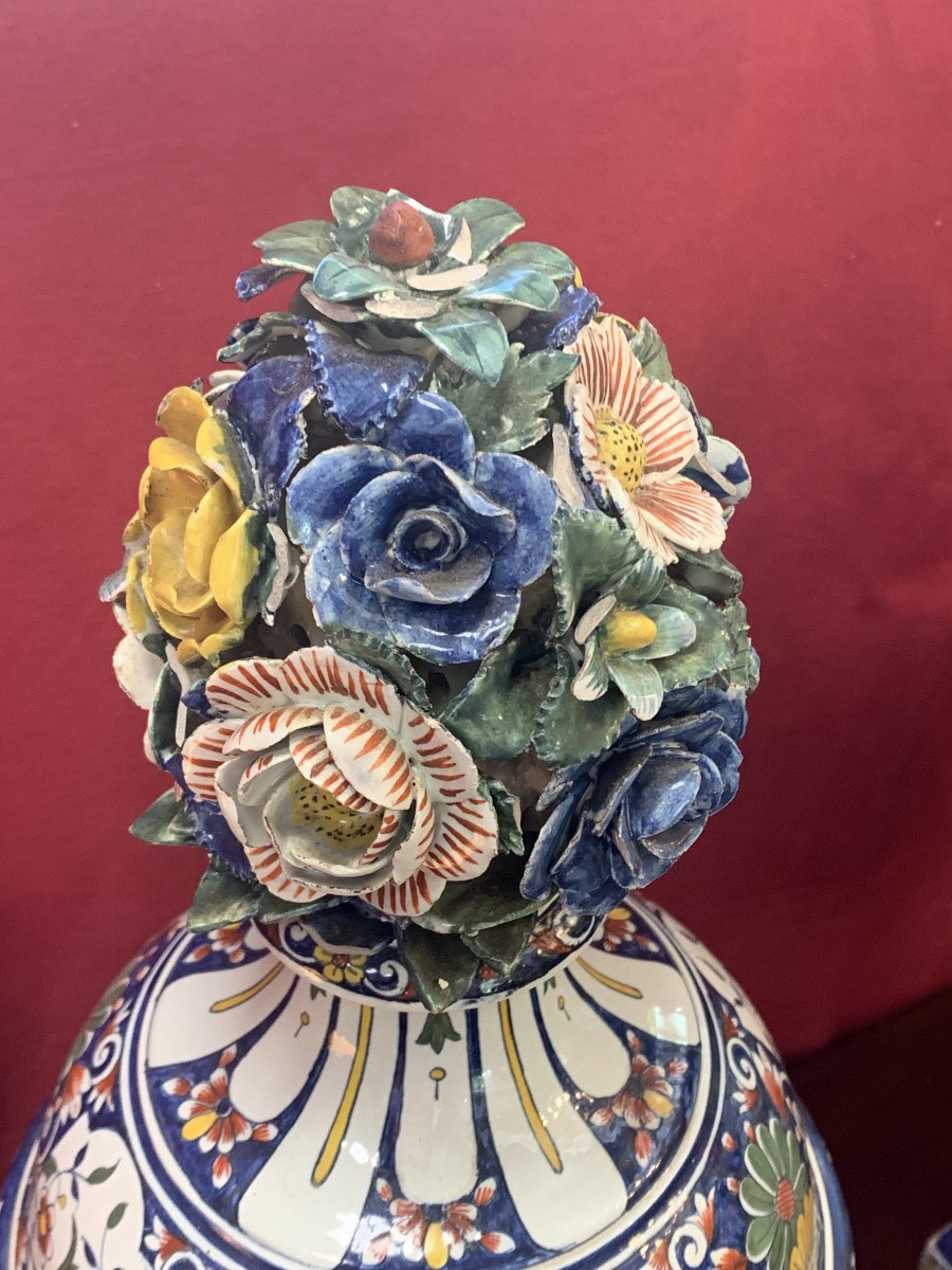 Pair Of Large Flower Pots With Polychrome Decor -photo-4