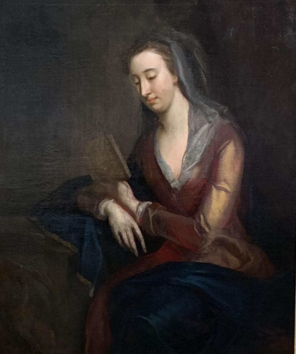 Grand portrait de femme , école anglaise XVIIIe -photo-7