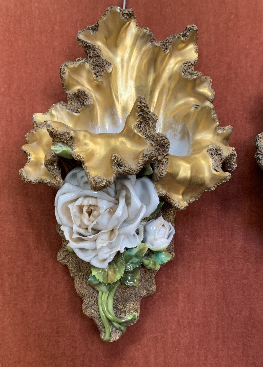 Paire de bouquetières en porcelaine -photo-2