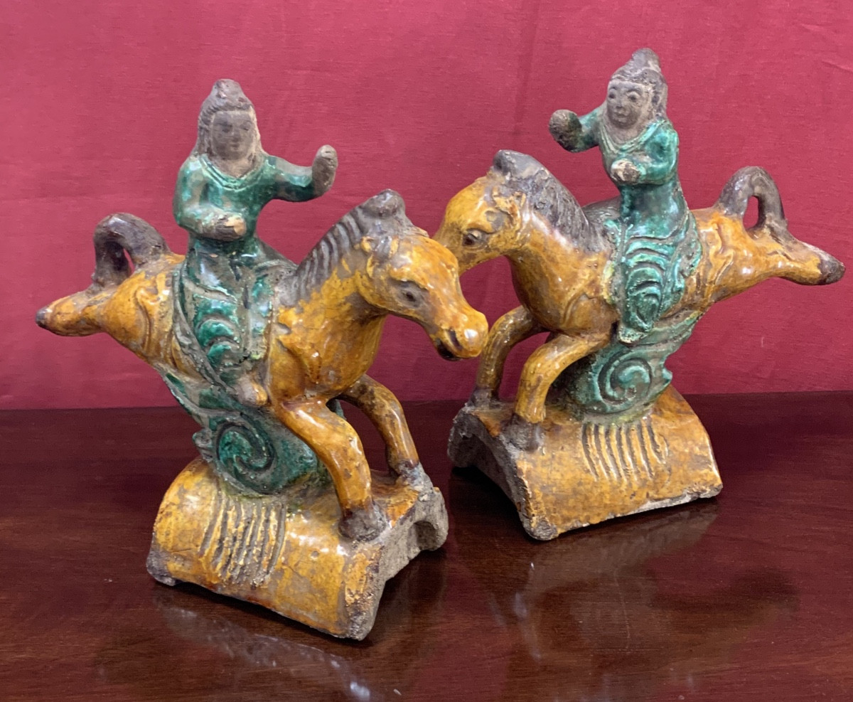 Paire de tuiles faîtières, époque Ming -photo-2