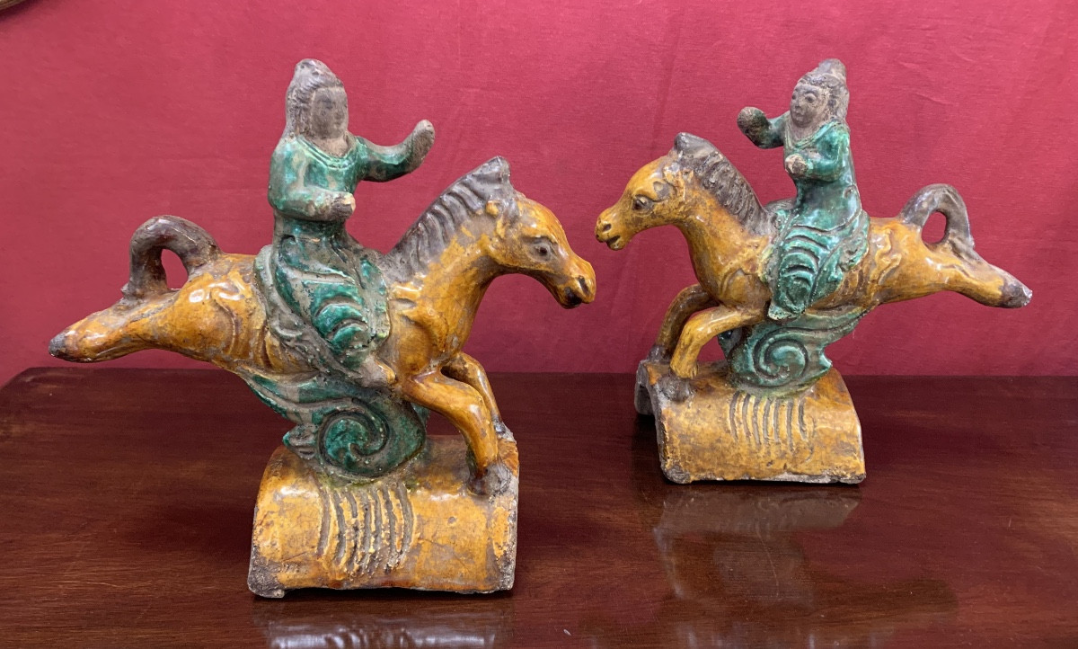 Paire de tuiles faîtières, époque Ming -photo-5