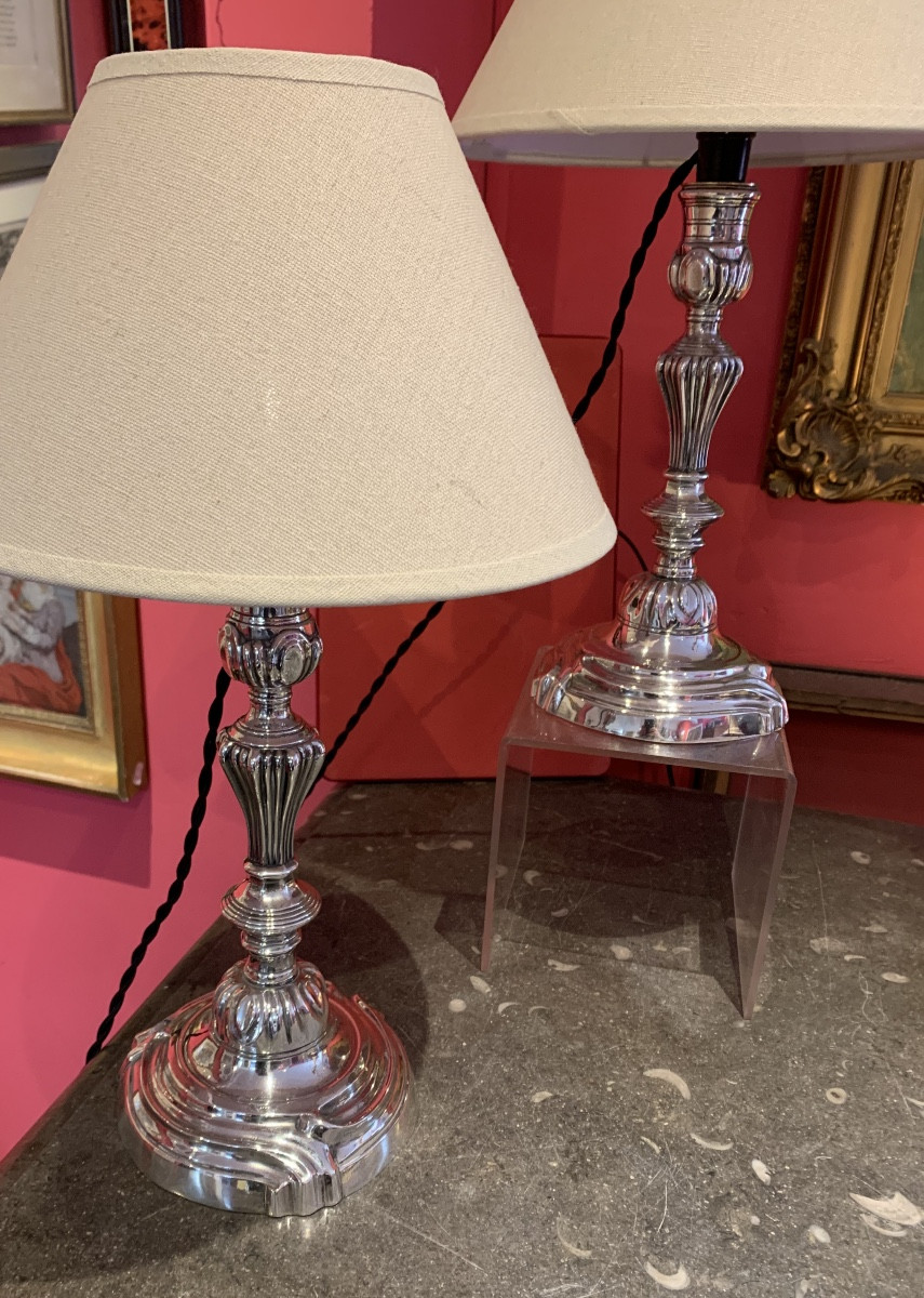 Pair Of Candlesticks Mounted As Lamps -photo-1