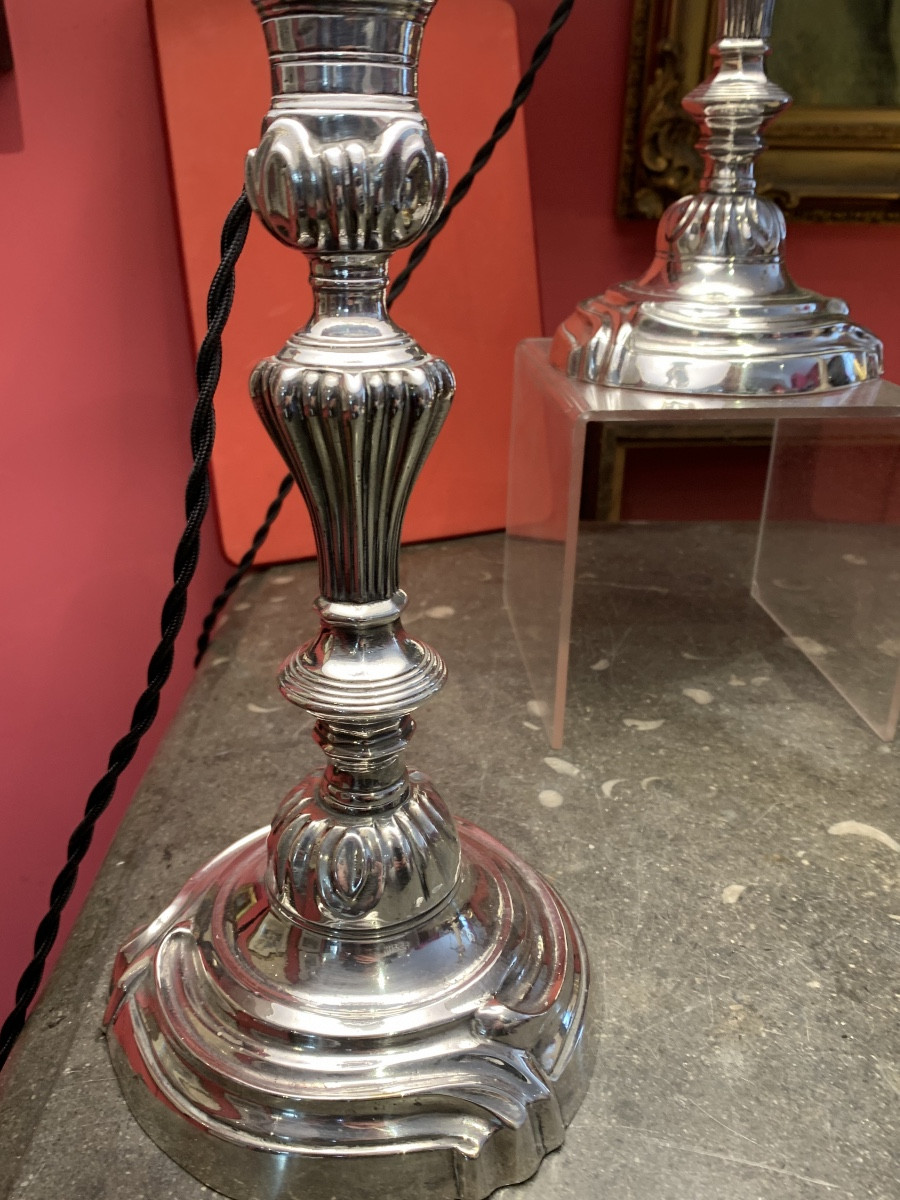 Pair Of Candlesticks Mounted As Lamps -photo-2