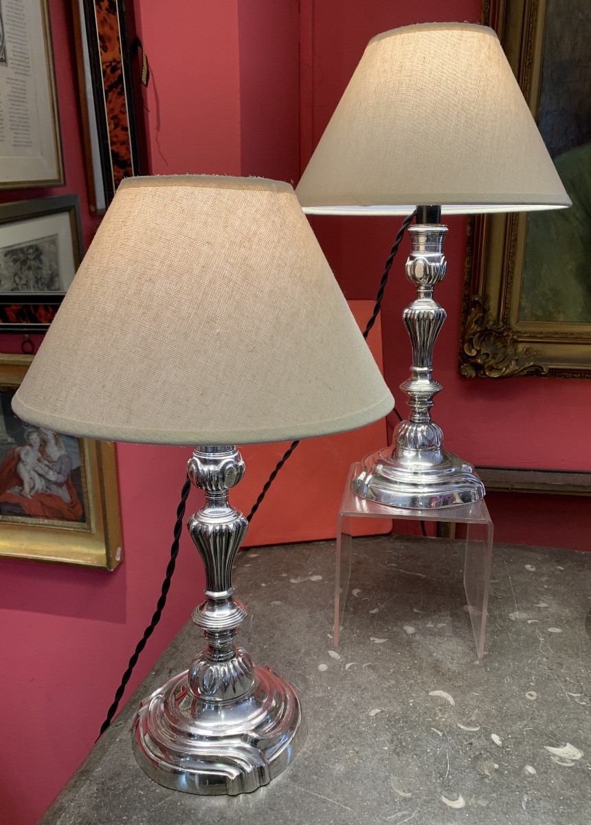 Pair Of Candlesticks Mounted As Lamps 