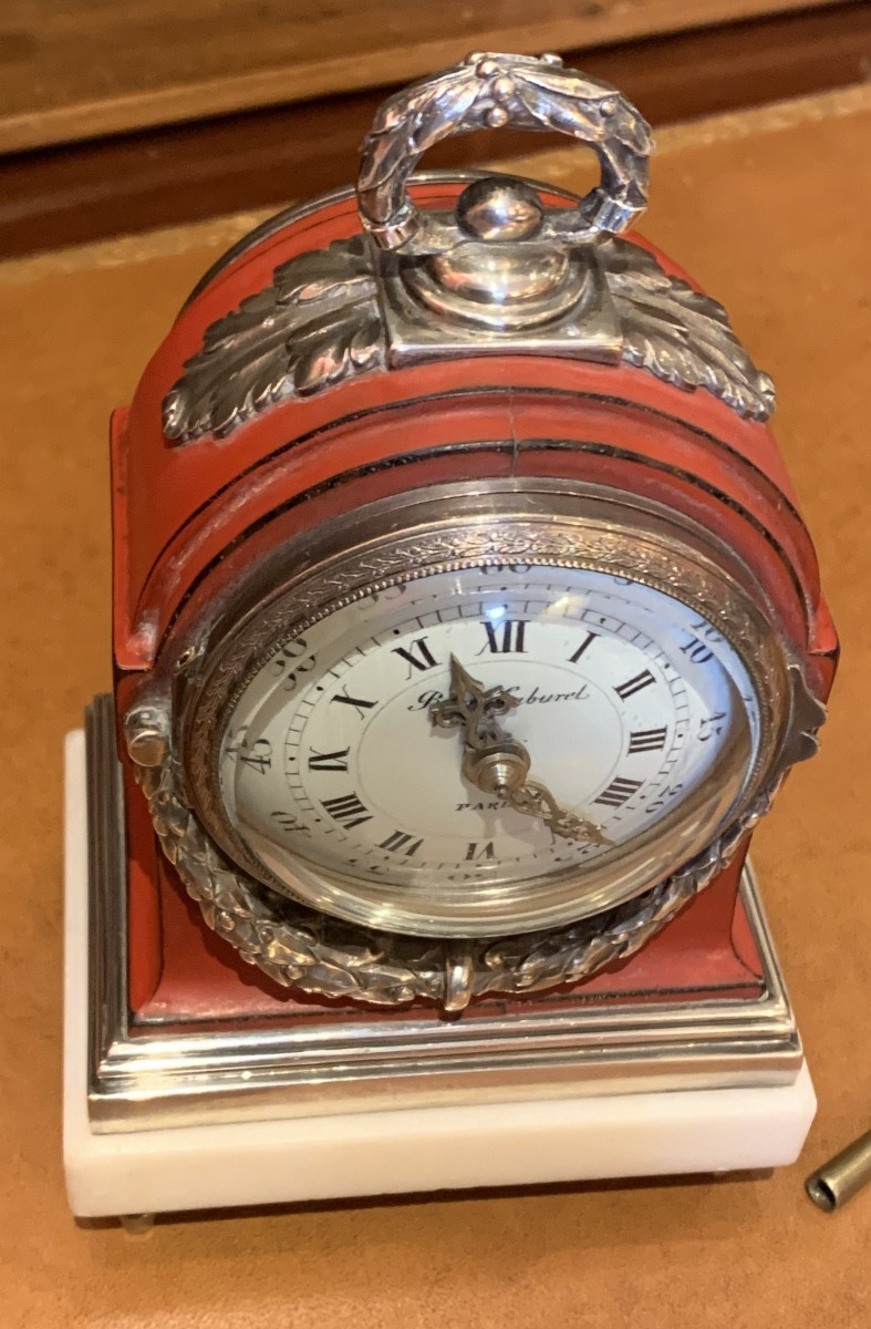 Petite pendule de table , email et argent -photo-2