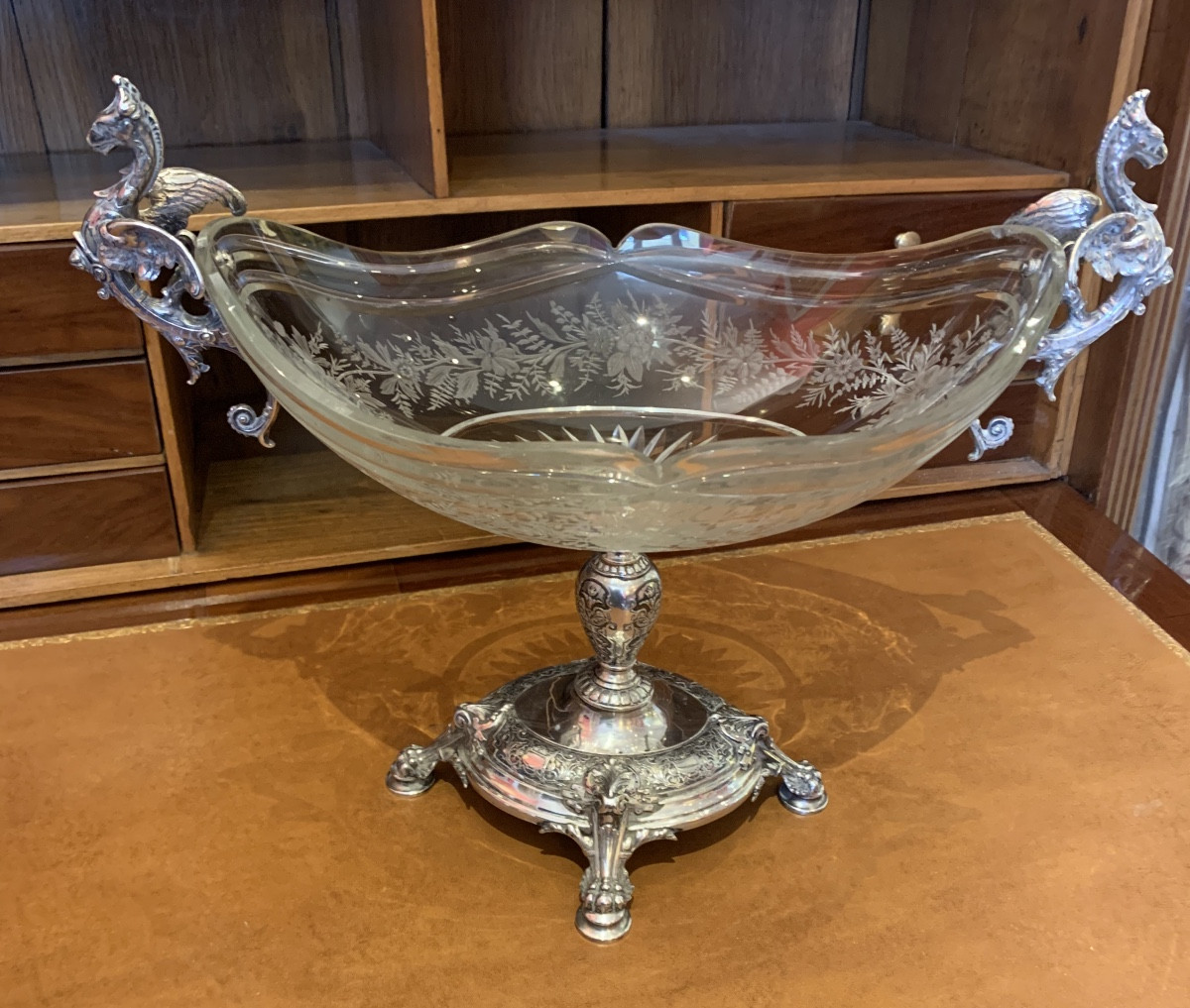 Grande coupe Cristal et Argent massif -photo-2