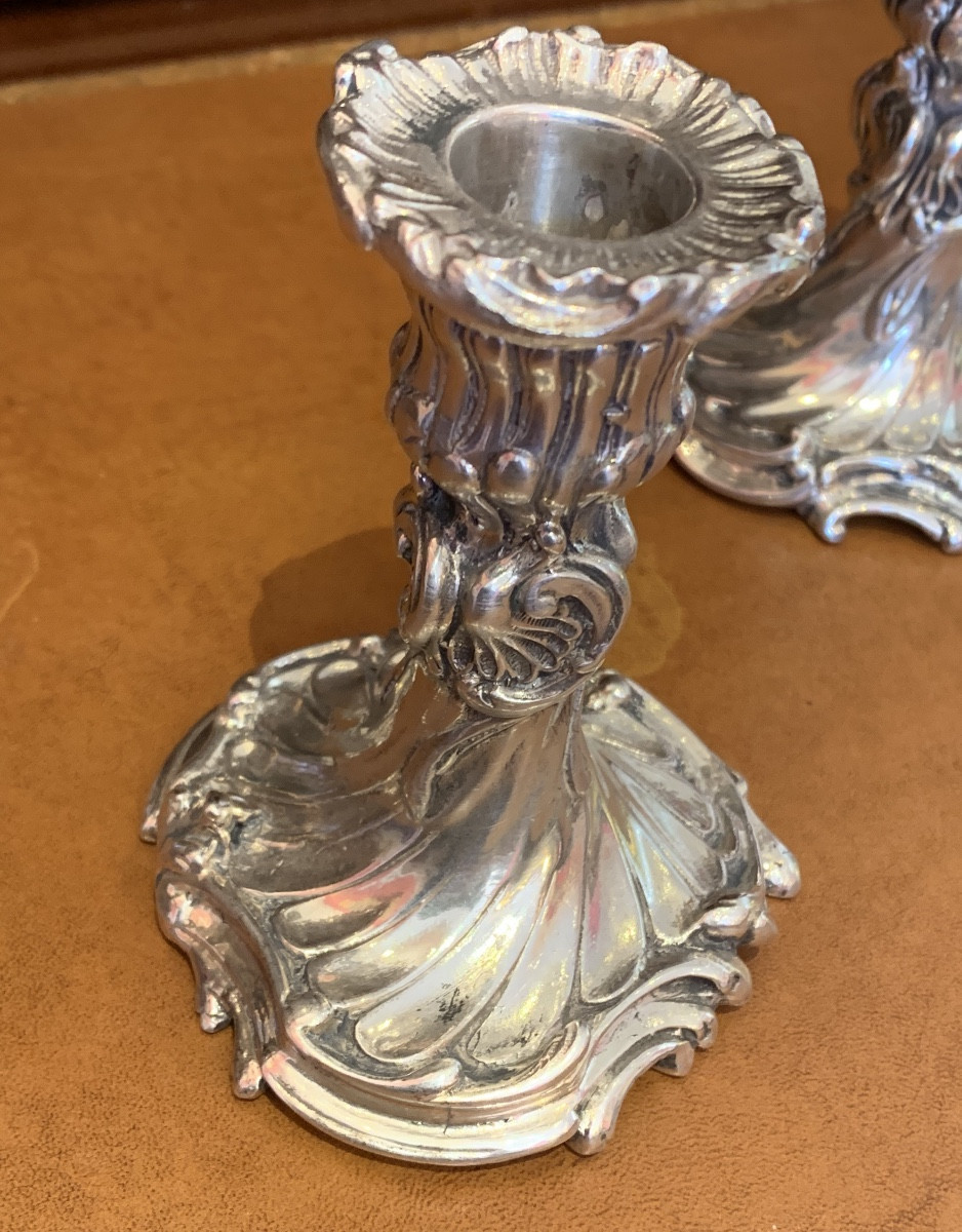 Paire de bougeoirs, argent massif.-photo-2