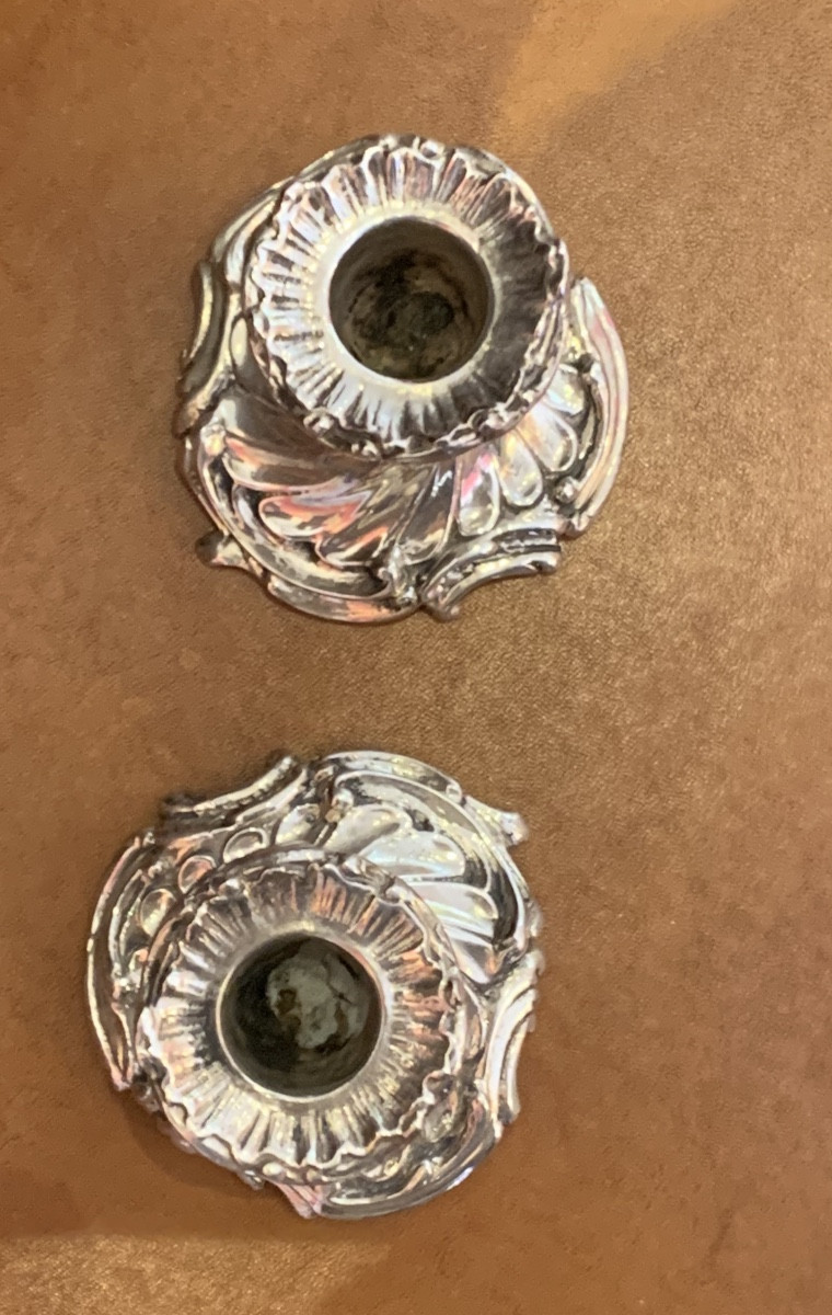 Paire de bougeoirs, argent massif.-photo-2