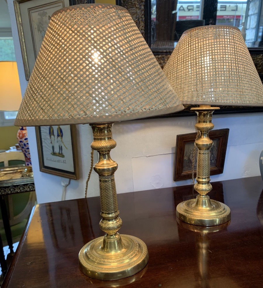 Pair Of Candlesticks Mounted As Lamps
