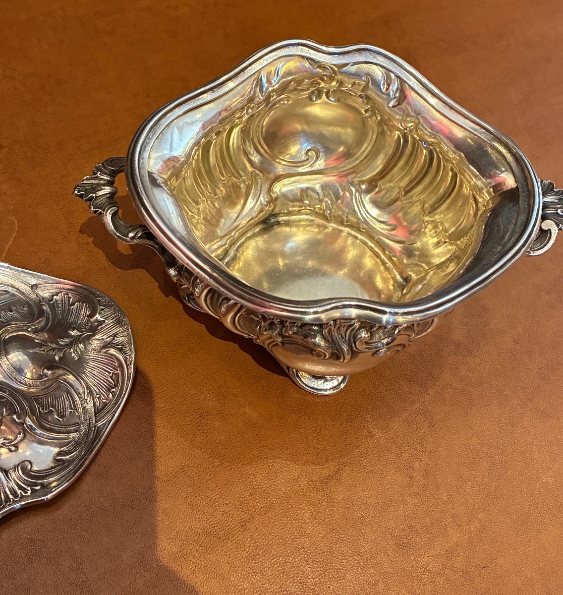 Solid Silver Rocaille Sugar Bowl -photo-3